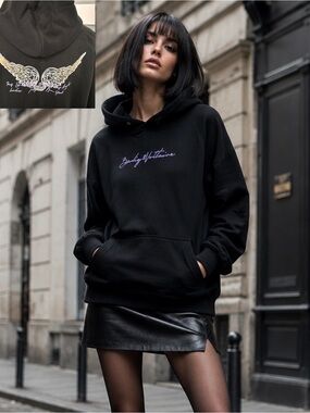 ZADIG & VOLTAIRE Black Evata Compo Concert Pullover Hoodie SZ L Casual Celestial